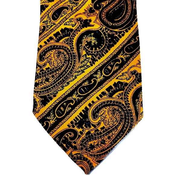 Gant Vintage Tie Challis Wool Paisley Orange Wide Swing Art Deco MCM Mob Mad Men - Picture 5 of 12